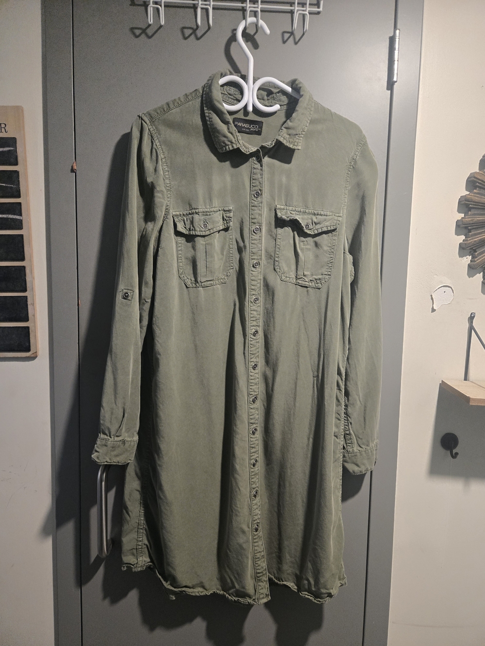 Parasuco Olive Green Long Sleeve Button-Front Shirt Dress